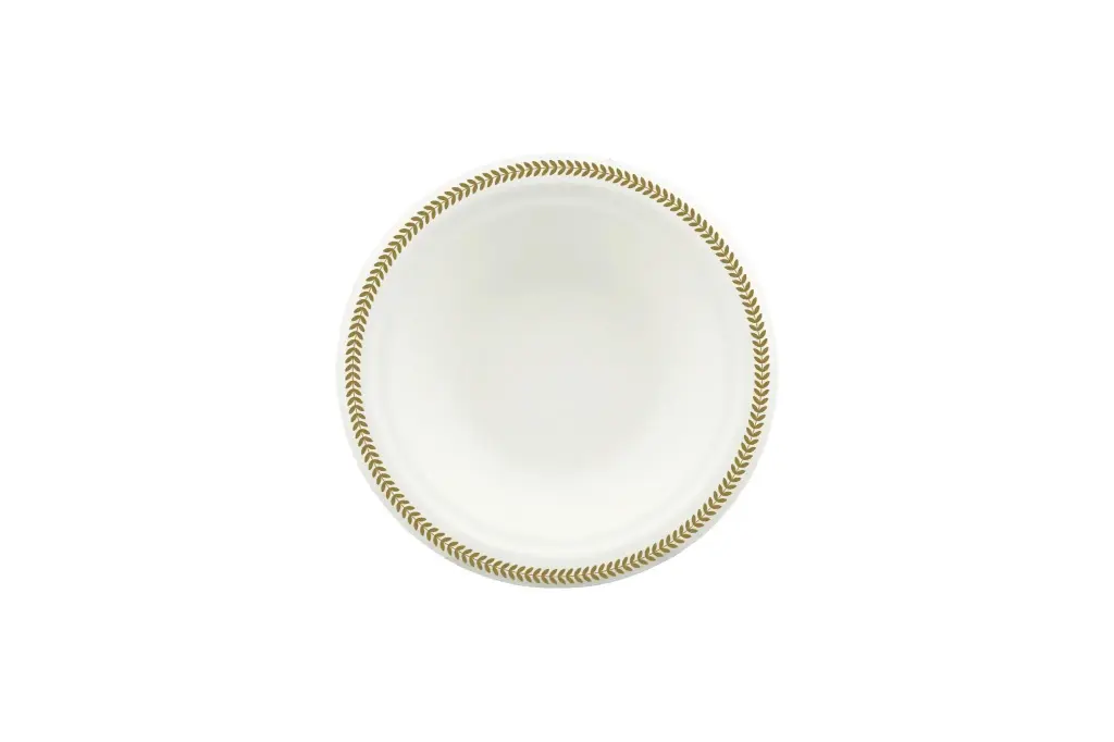 180mm Earth Sugar Cane Bowl Printed Rim Gold/Silver Pk10