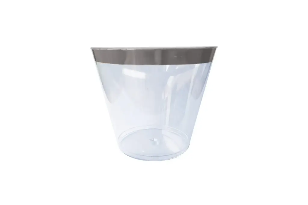 250ml Clear Hard Plastic Tumbler With Silver Rim Pk6