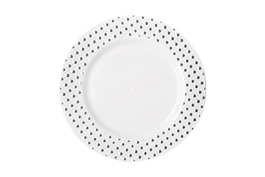 [DTS106] 260mm Heavy Duty Dinner Plate With Silver Dot Rim Pk6