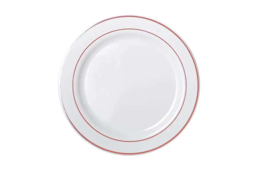 [PRR106] 260mm Heavy Duty White Dinner Plate With Rose Gold Lining Pk6