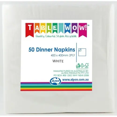[380201] White Dinner Napkin 40X40cm 2Ply P50