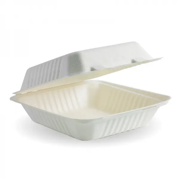 [WOW-SCC-8-1COMP] 200 SUGARCANE CLAMSHELL 8*8*3  1 COMPARTMENT