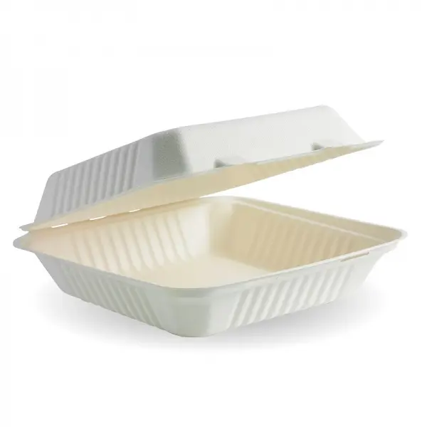 [WOW-SCC-9-1COMP] 200 SUGARCANE CLAMSHELL 9*9*3  1 COMPARTMENT