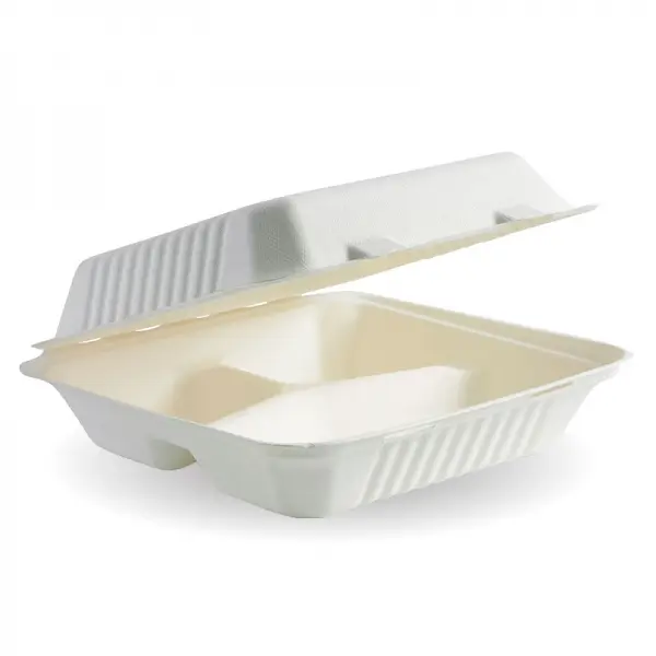 [WOW-SCC-9-3COMP] 200 SUGARCANE CLAMSHELL 9*9*3  3 COMPARTMENT