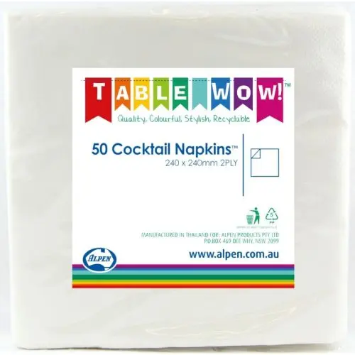 White Cocktail Napkin 25x25cm 2ply P50