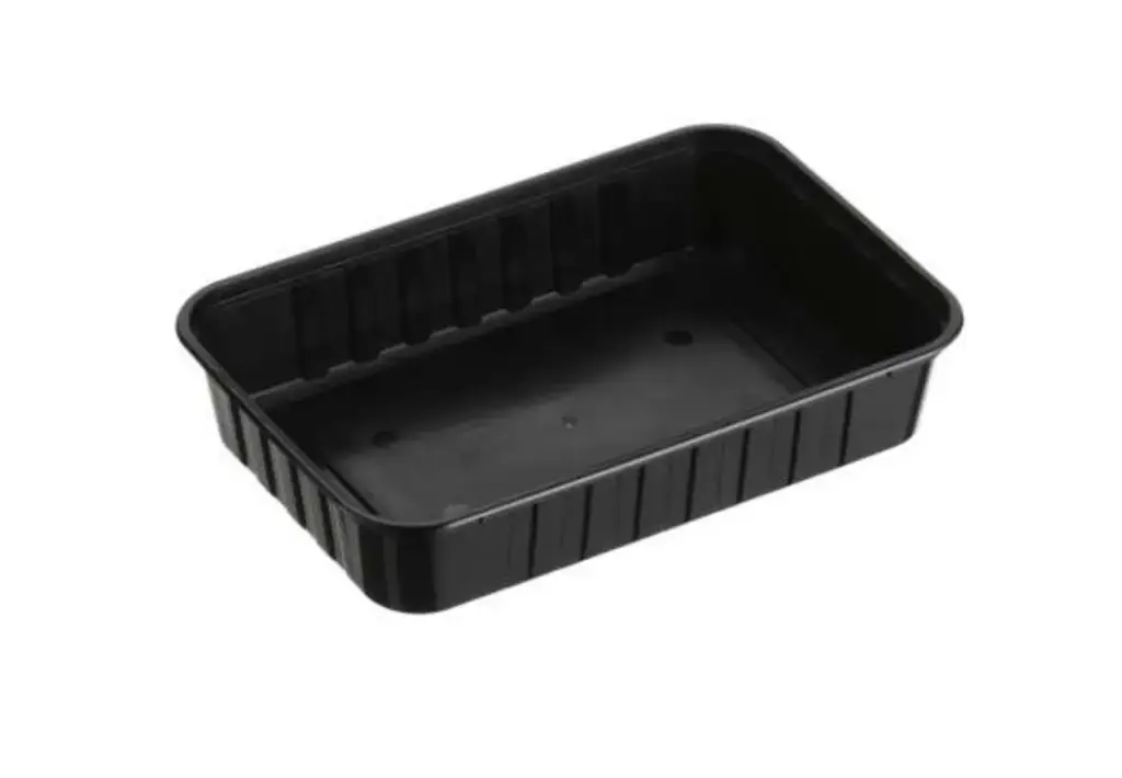 [REB 500B] 500ml Ribbed Rectangular Container Black