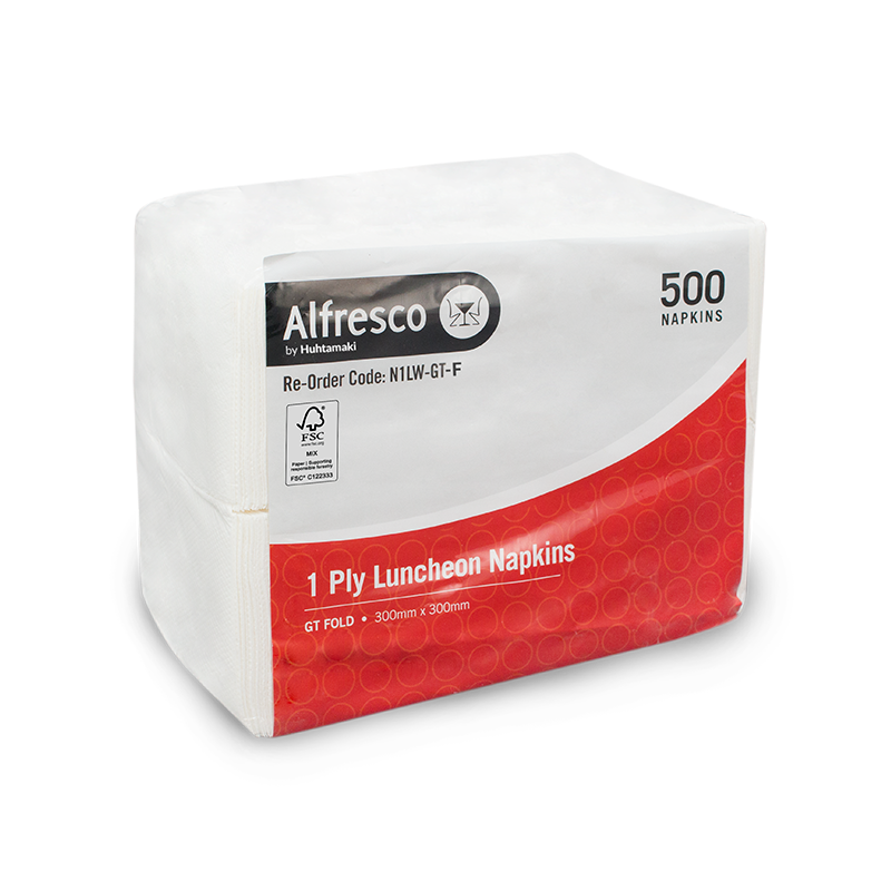[N1LW-GT-F] FSC Napkin White 1 Ply Alfresco Luncheon GT Fold