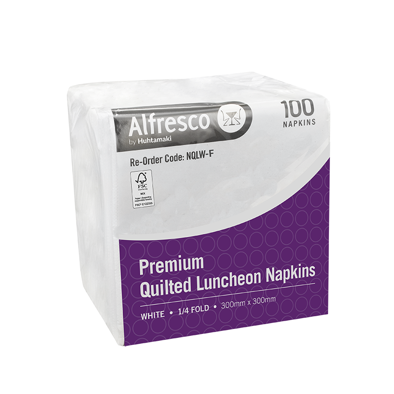 [NQLW-F] FSC Quilted White Alfresco Luncheon Napkin 1/4 Fold