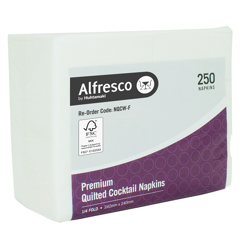 [NQCW-F] Premium Quilted Alfresco Napkins - White, Quarter Cocktail