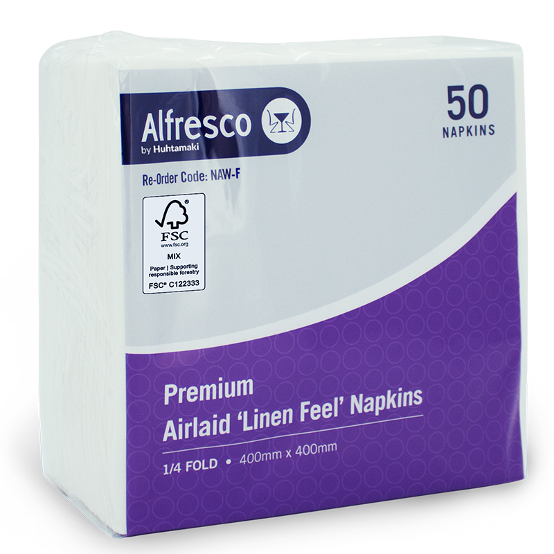 [NAW-F] Airlaid Alfresco Linen Feel Alfresco Napkins - White, Quarter Dinner