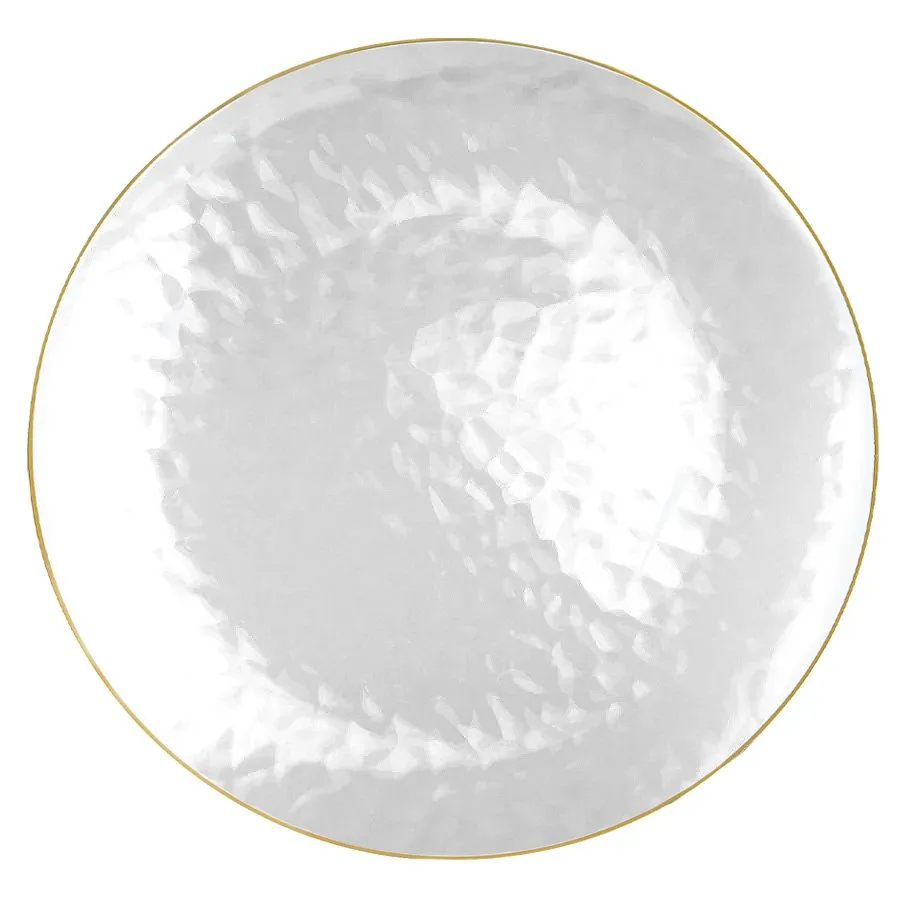 300mm Heavy Duty Clear Dimple Plate With Gold Rim Pk3