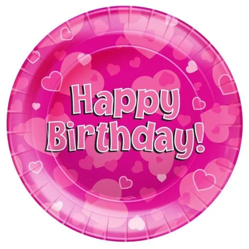 PLATE 23cm HAPPY BDAY PINK P8