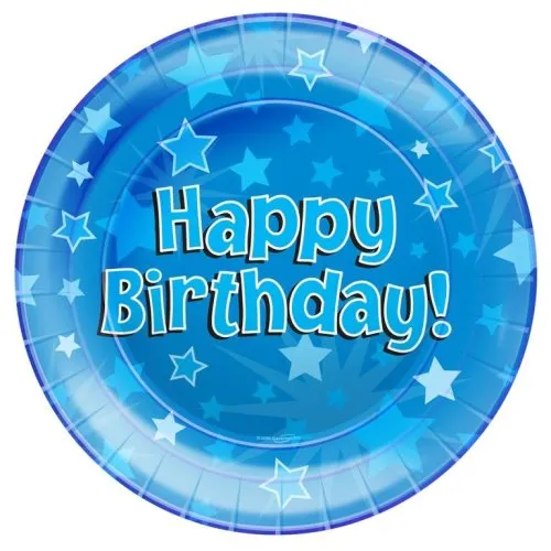 PLATE 23cm HAPPY BDAY BLUE P8