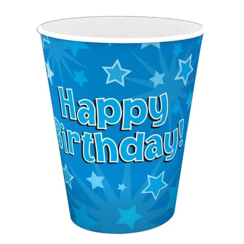 CUPS 266ml HAPPY BDAY BLUE P8