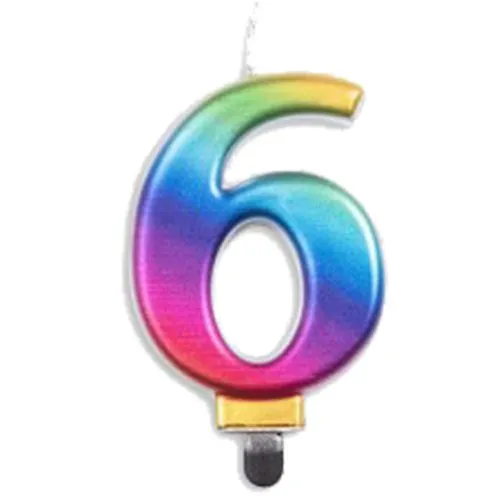 CANDLE NUMERAL JUMBO RAINBOW #6