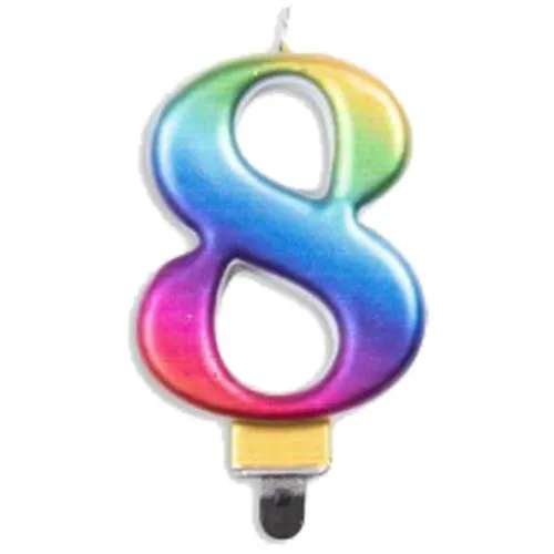 CANDLE NUMERAL JUMBO RAINBOW #8
