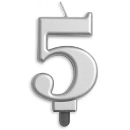 CANDLE NUMERAL JUMBO SILVER #5