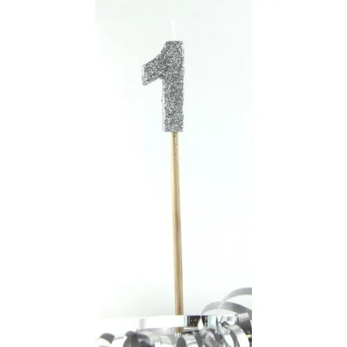 CANDLE SILVER GLITTERL/stick #1