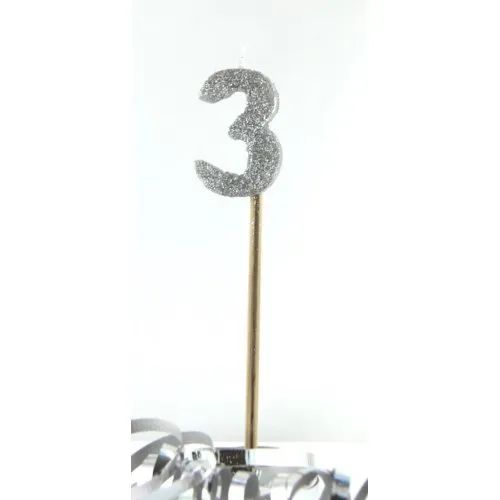 CANDLE SILVER GLITTERL/stick #3