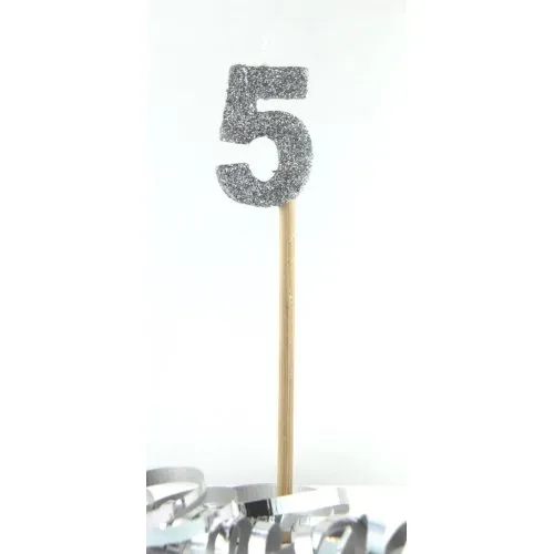 CANDLE SILVER GLITTERL/stick #5