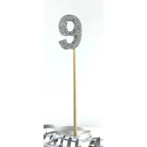 CANDLE SILVER GLITTERL/stick #9