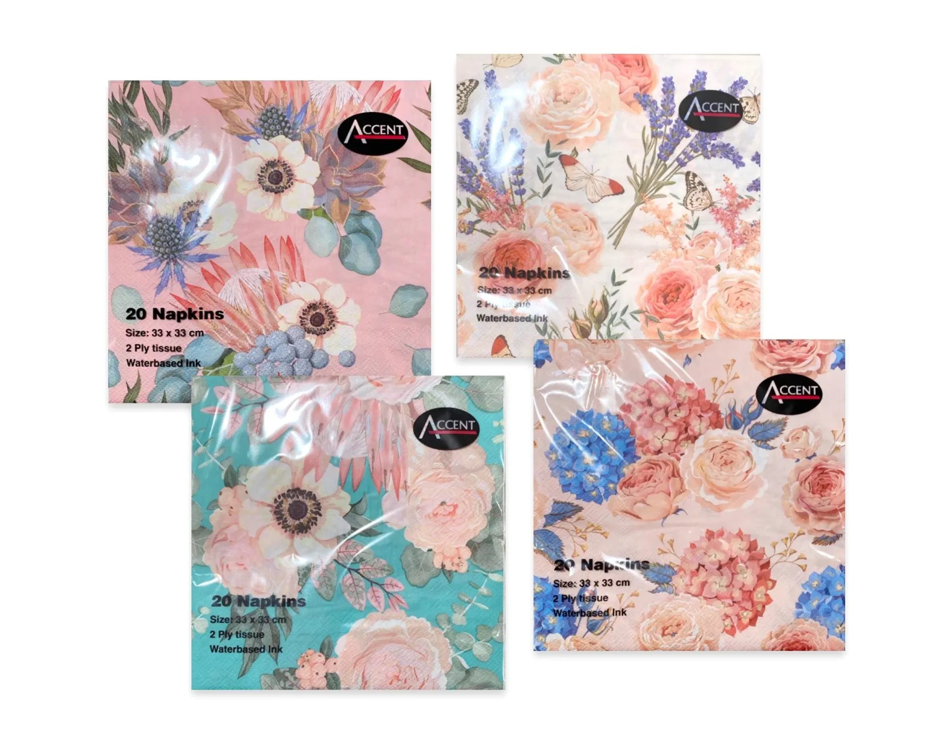 [PAR32307] HAPPY BLOSSOM PK20 2PLY 33x33cm 4 ASST COLS