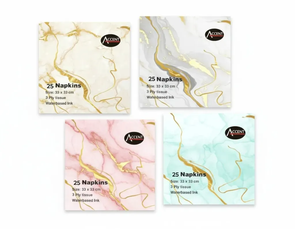 [PAR38784] 3 PLY PK25 FOILED MARBLE NAPKIN 4 ASST COLS